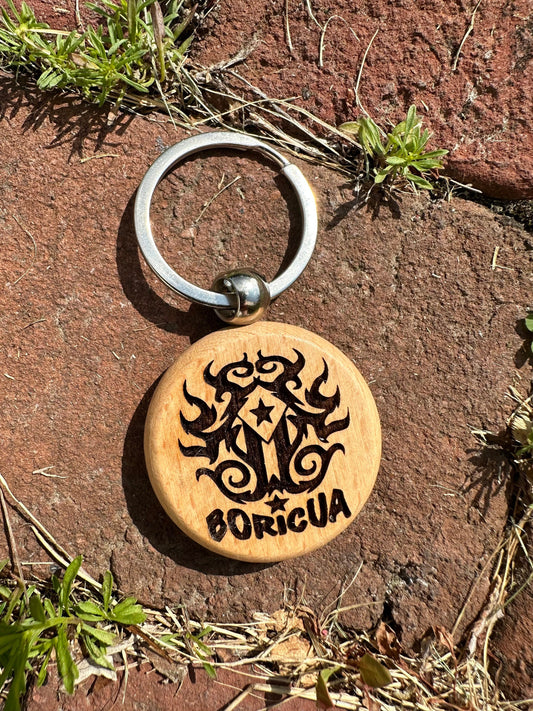 Boricua Tattoo Art Wood Keychain: Puerto Rico Flag Gift