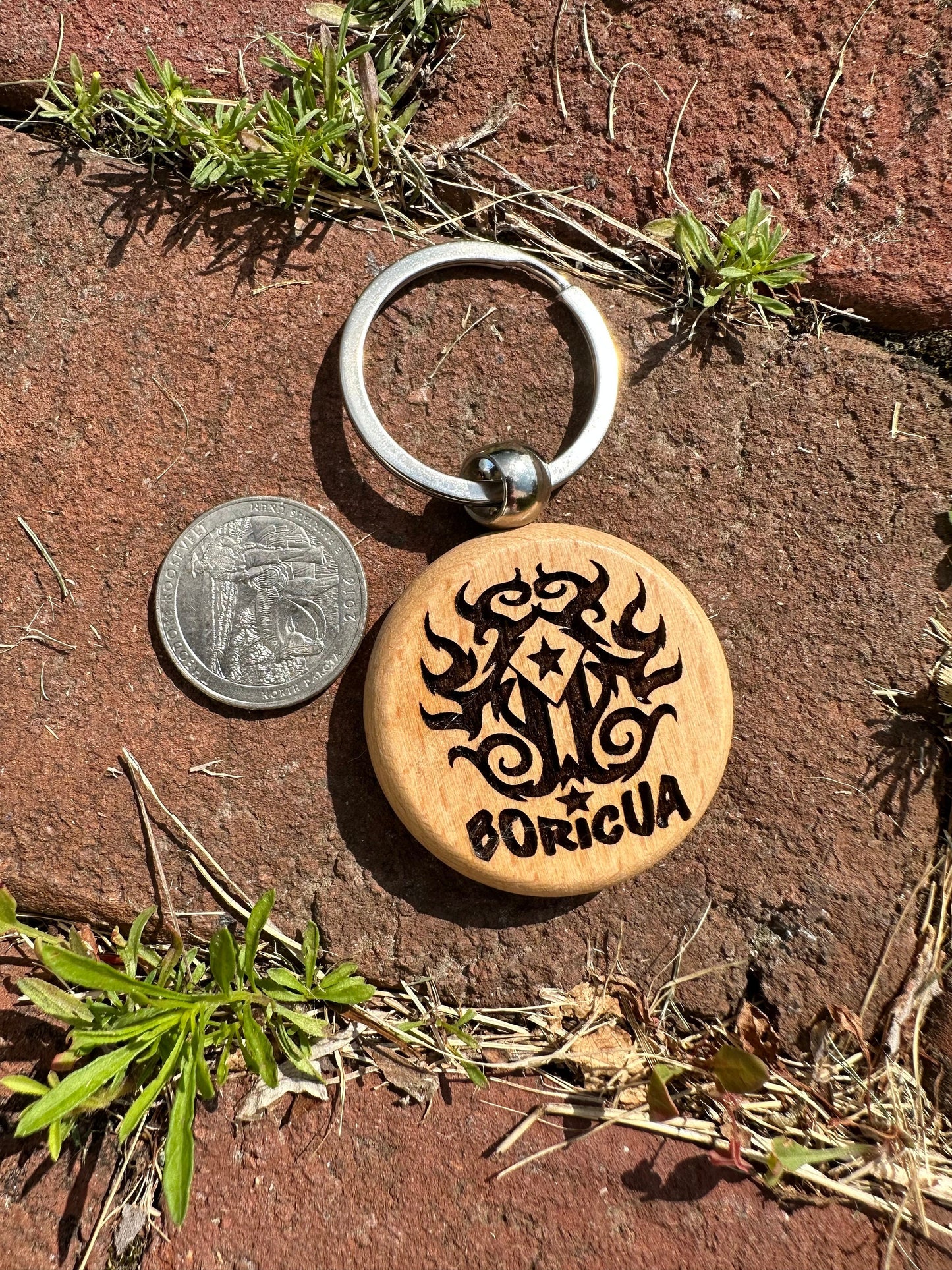 Boricua Tattoo Art Wood Keychain: Puerto Rico Flag Gift