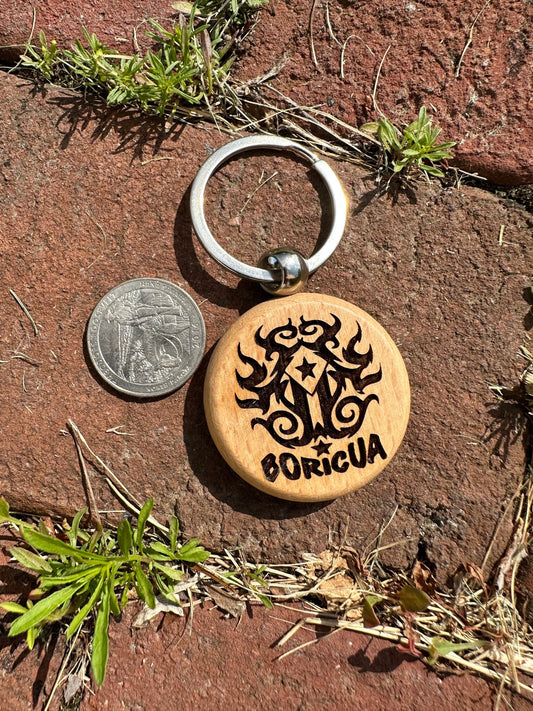 Boricua Tattoo Art Wood Keychain