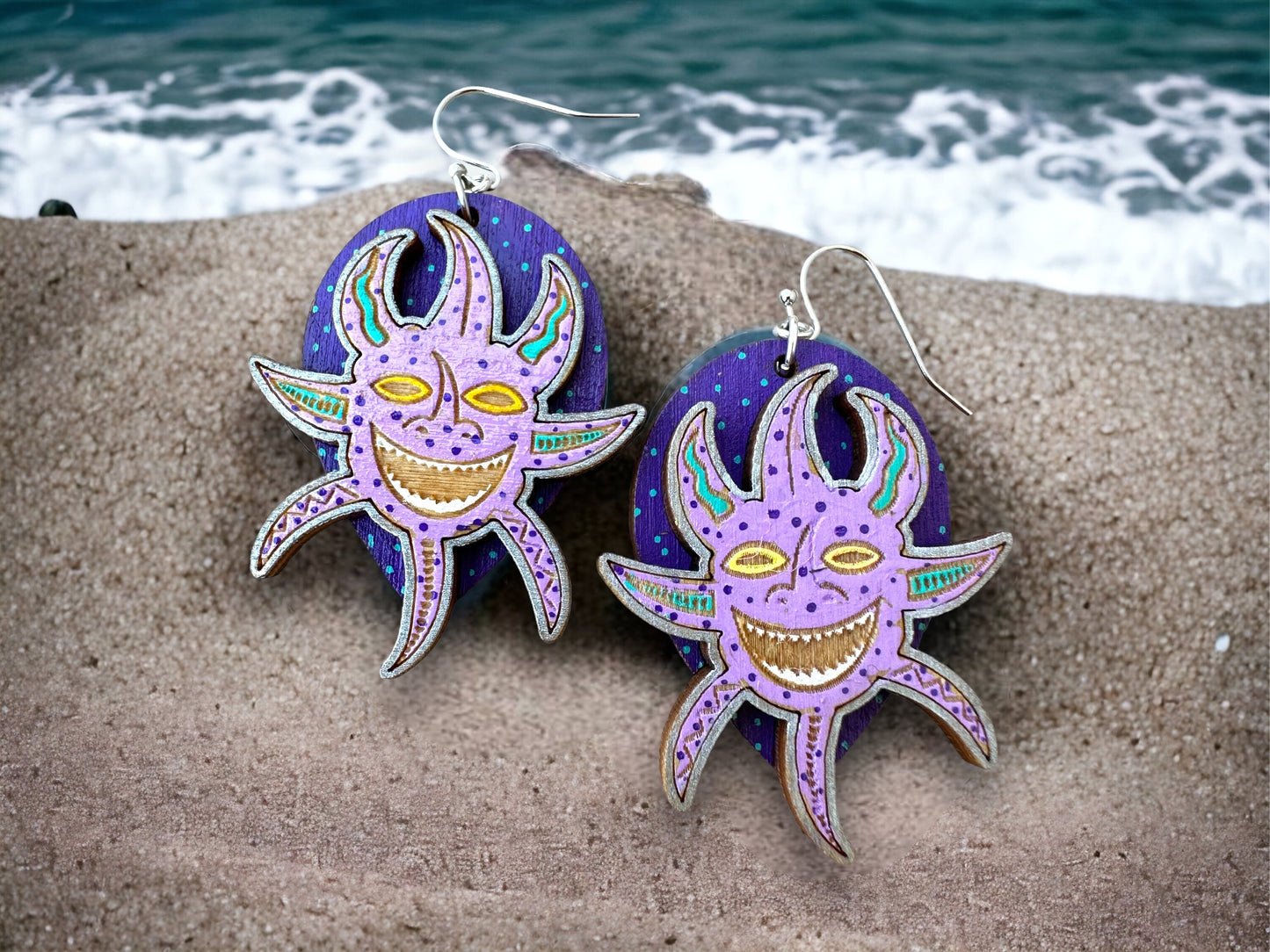 Handpainted Vejigante layered Earrings: Puerto Rican Carnival mask Dangles