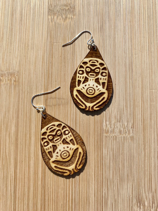 Taino Atabey Wood Earrings: Laser Engraved Fertility Symbol