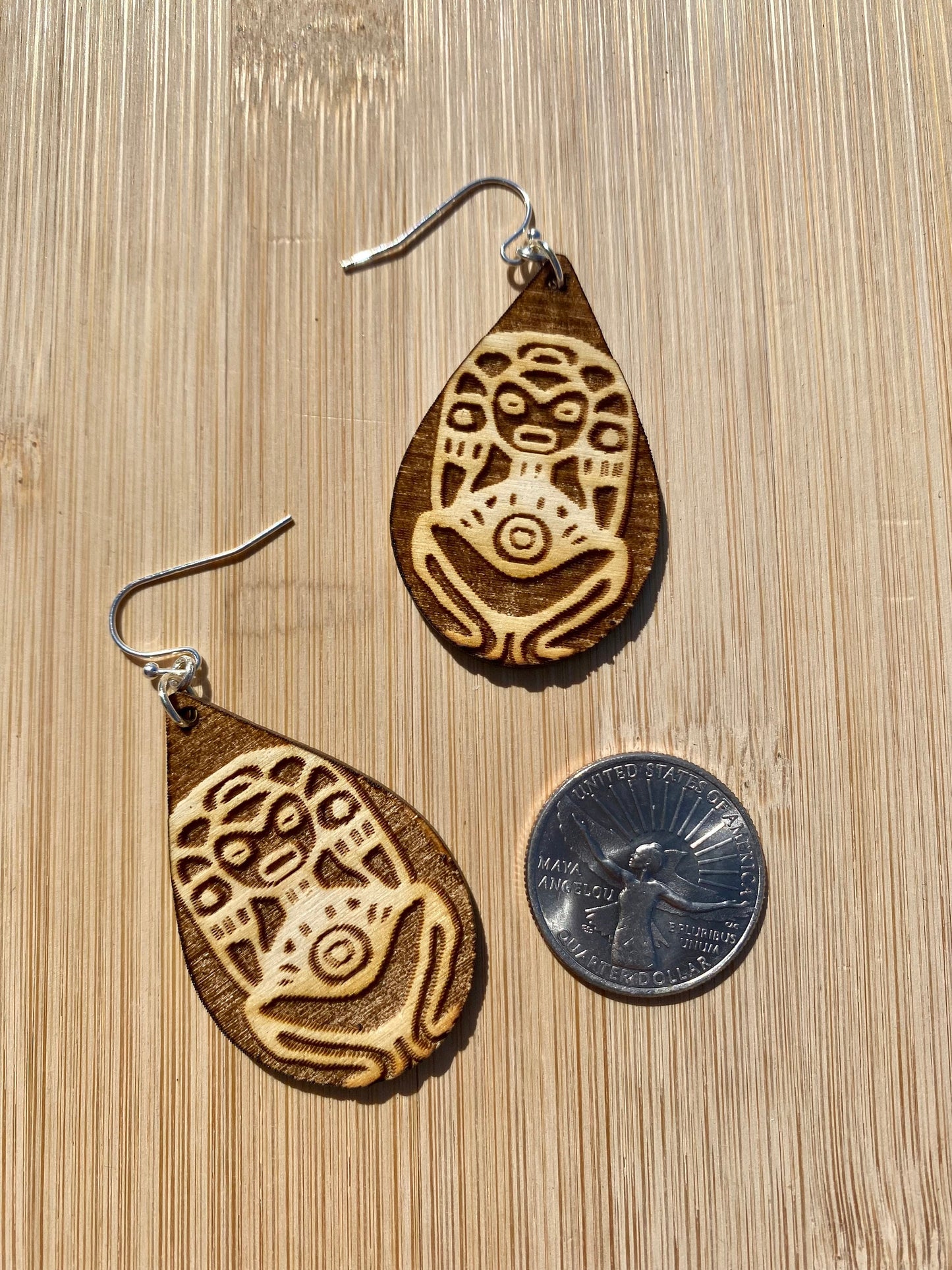 Taino Atabey Wood Earrings: Laser Engraved Fertility Symbol
