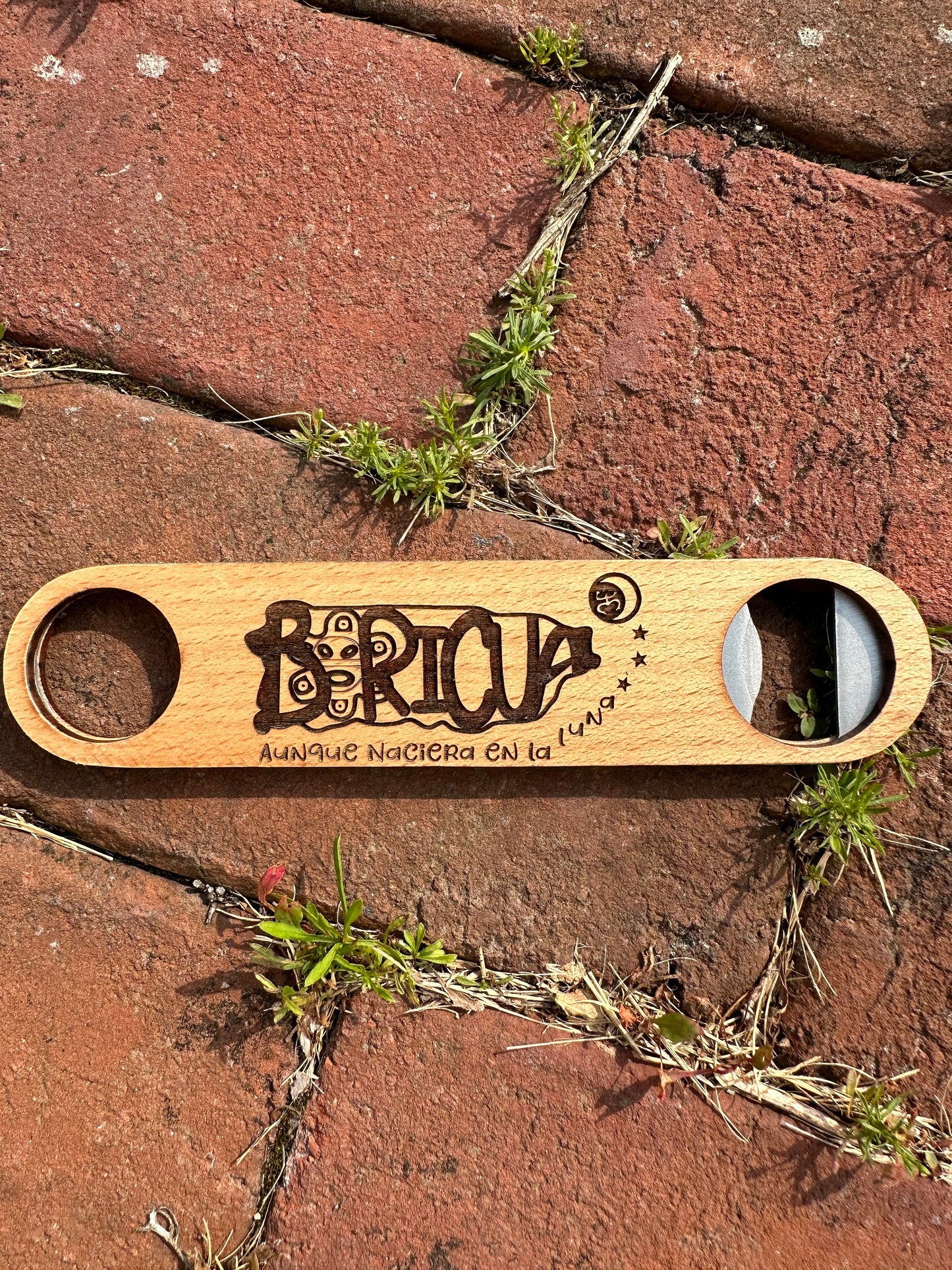 Engraved Wood Bottle Opener: Boricua Taino Coqui Design