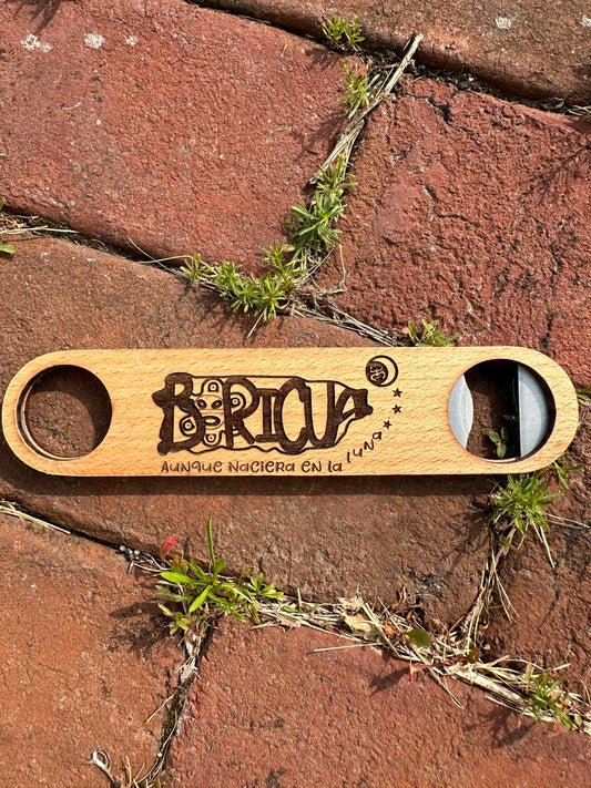 Engraved Wood Bottle Opener: Boricua Taino Coqui Design