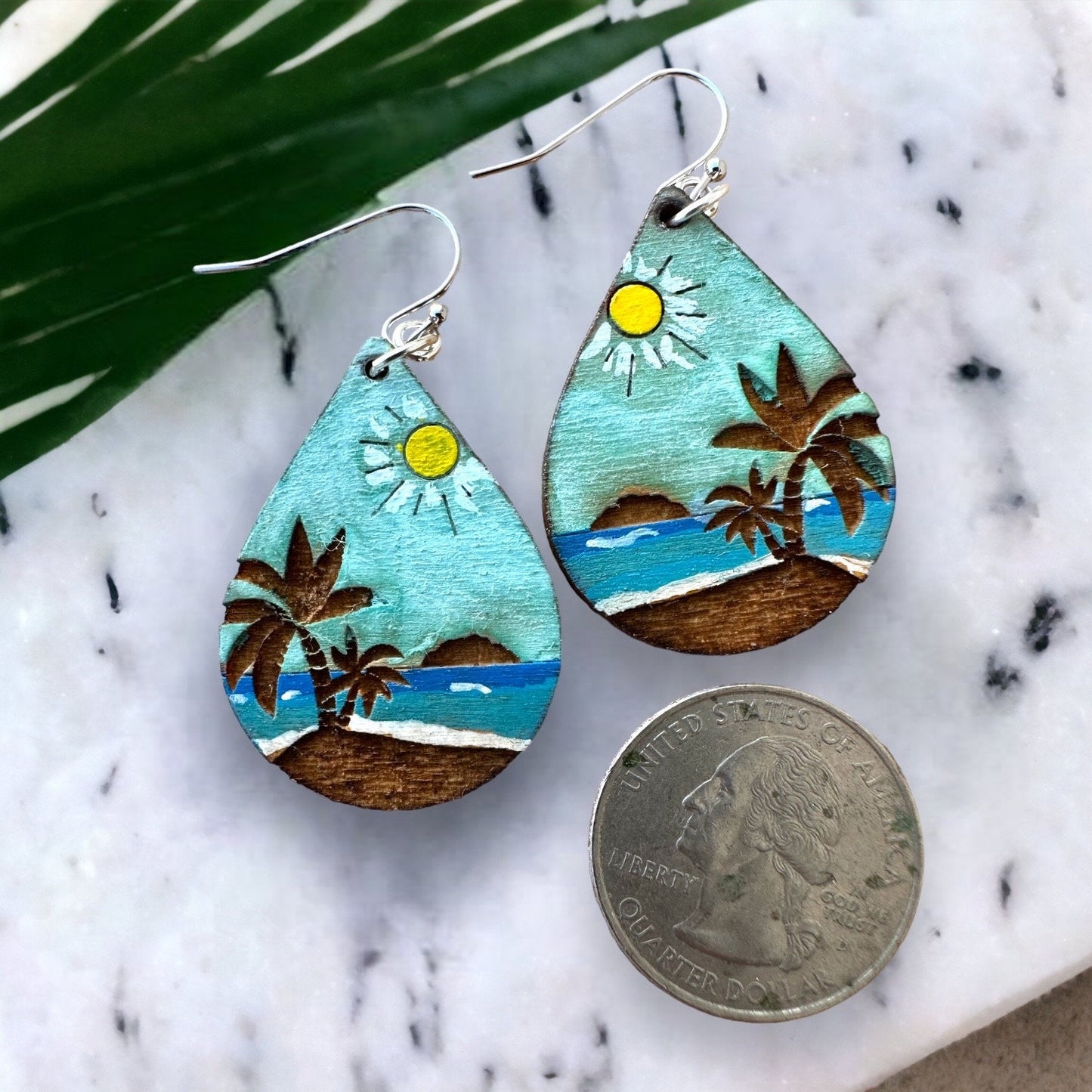 Hand Painted Puerto Rico Earrings: Desecheo Island in the daytime Tropical Dangles