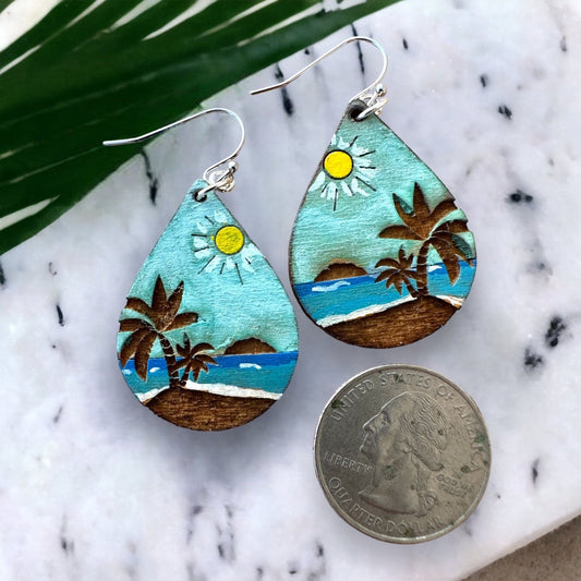 Hand Painted Puerto Rico Earrings: Desecheo Island in the daytime