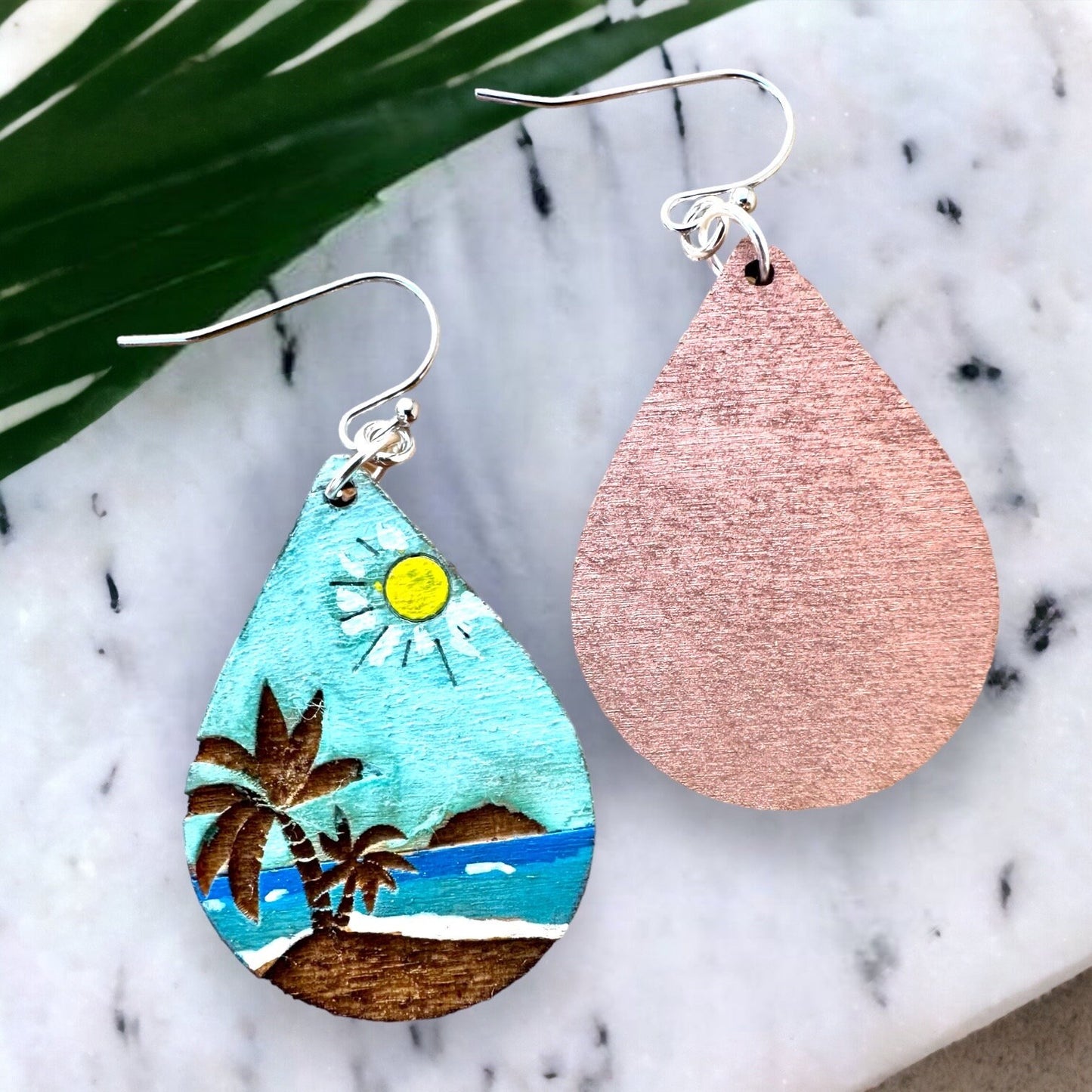 Hand Painted Puerto Rico Earrings: Desecheo Island in the daytime Tropical Dangles