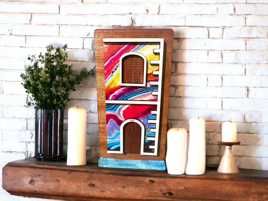 Viejo San Juan Wooden House Art: Colorful Puerto Rican Decor for shelf or desk
