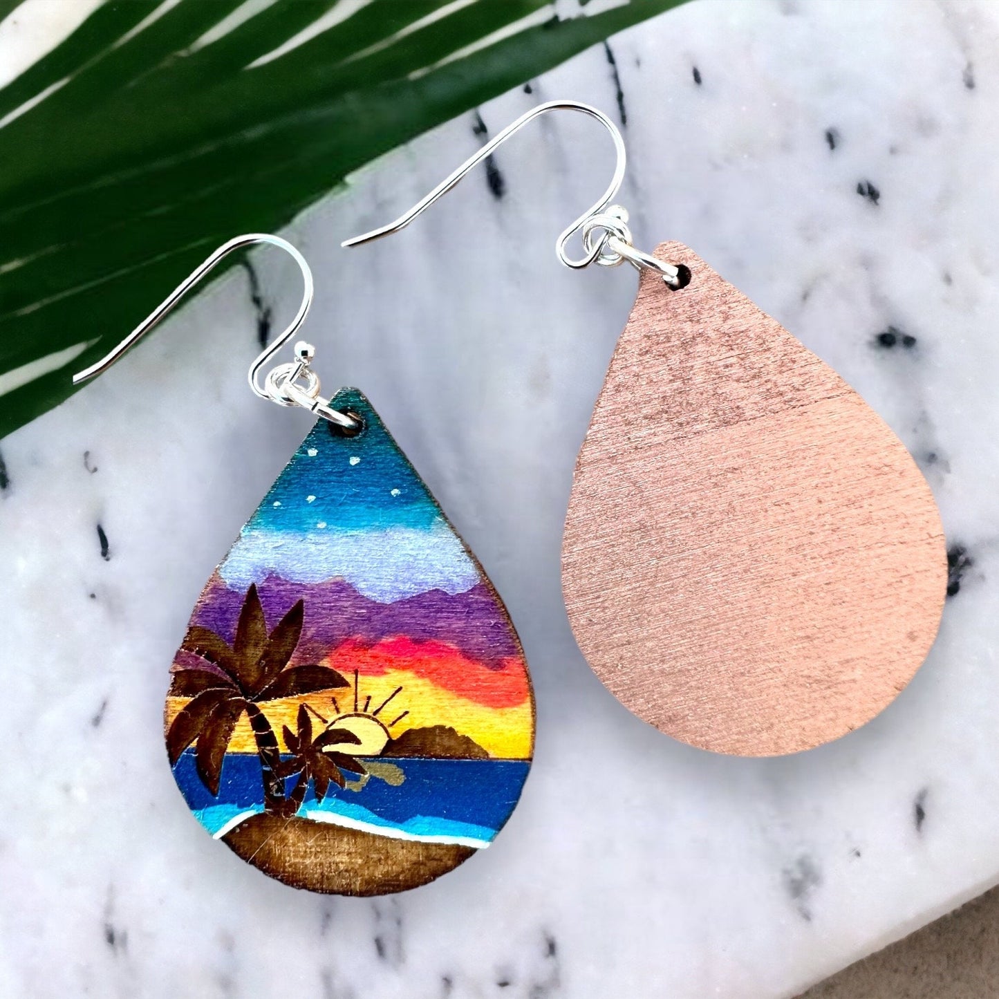 Hand Painted Sunset Earrings: Desecheo Rincon, Puerto Rico Art