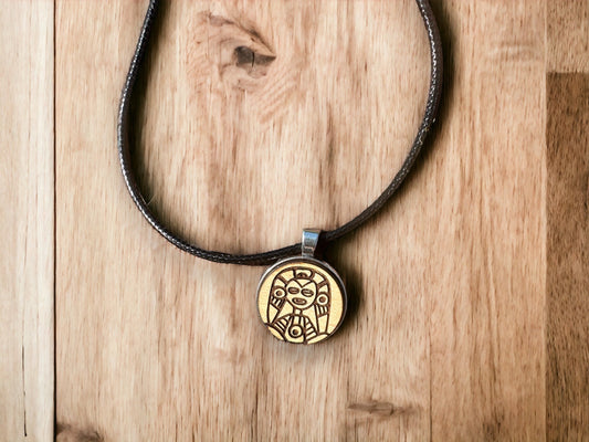 Taino Atabey Wood Engraved Pendant Necklace: Puerto Rico Art
