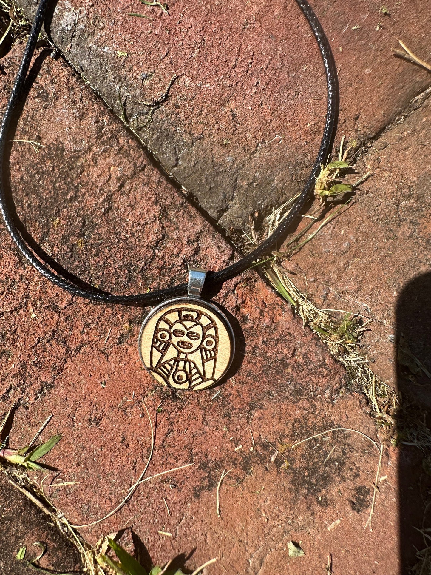 Taino Atabey Wood Engraved Pendant Necklace: Puerto Rico Art