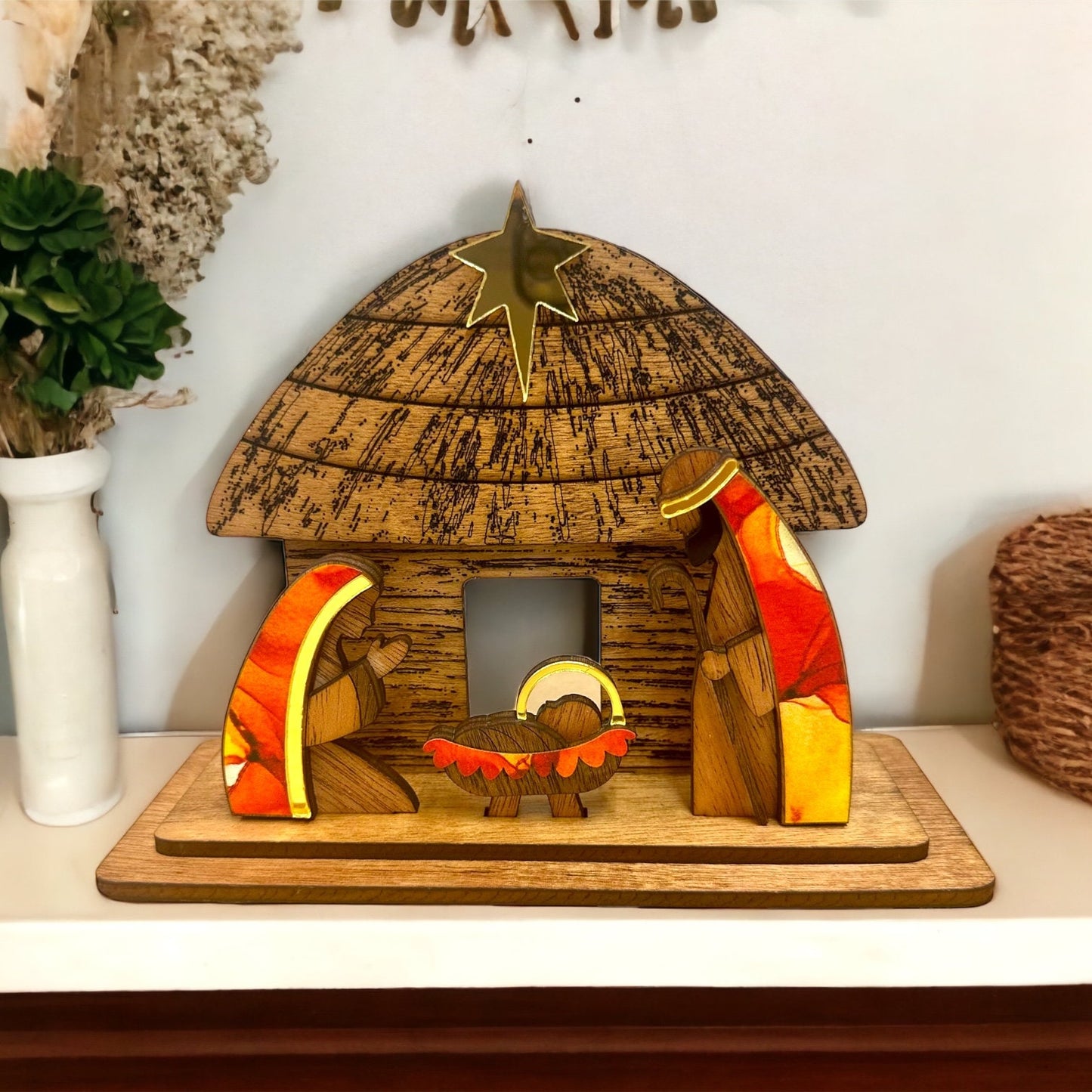 Handmade Wooden Nativity Set: Taino Bohío Crèche, Puerto Rico Art