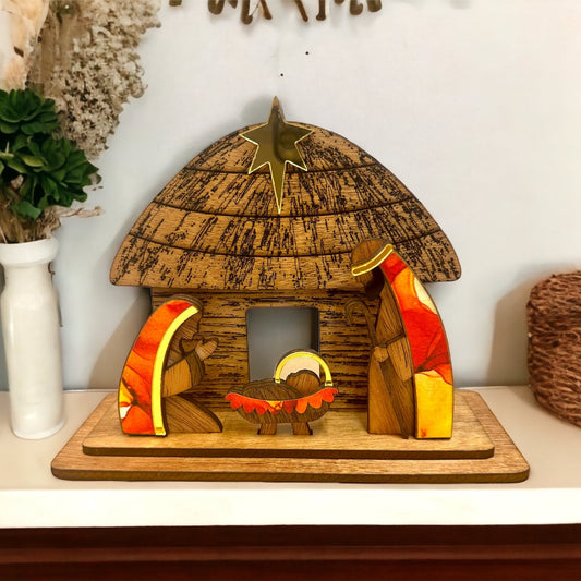 Handmade Wooden Nativity Set: Taino Bohío Crèche, Puerto Rico Art