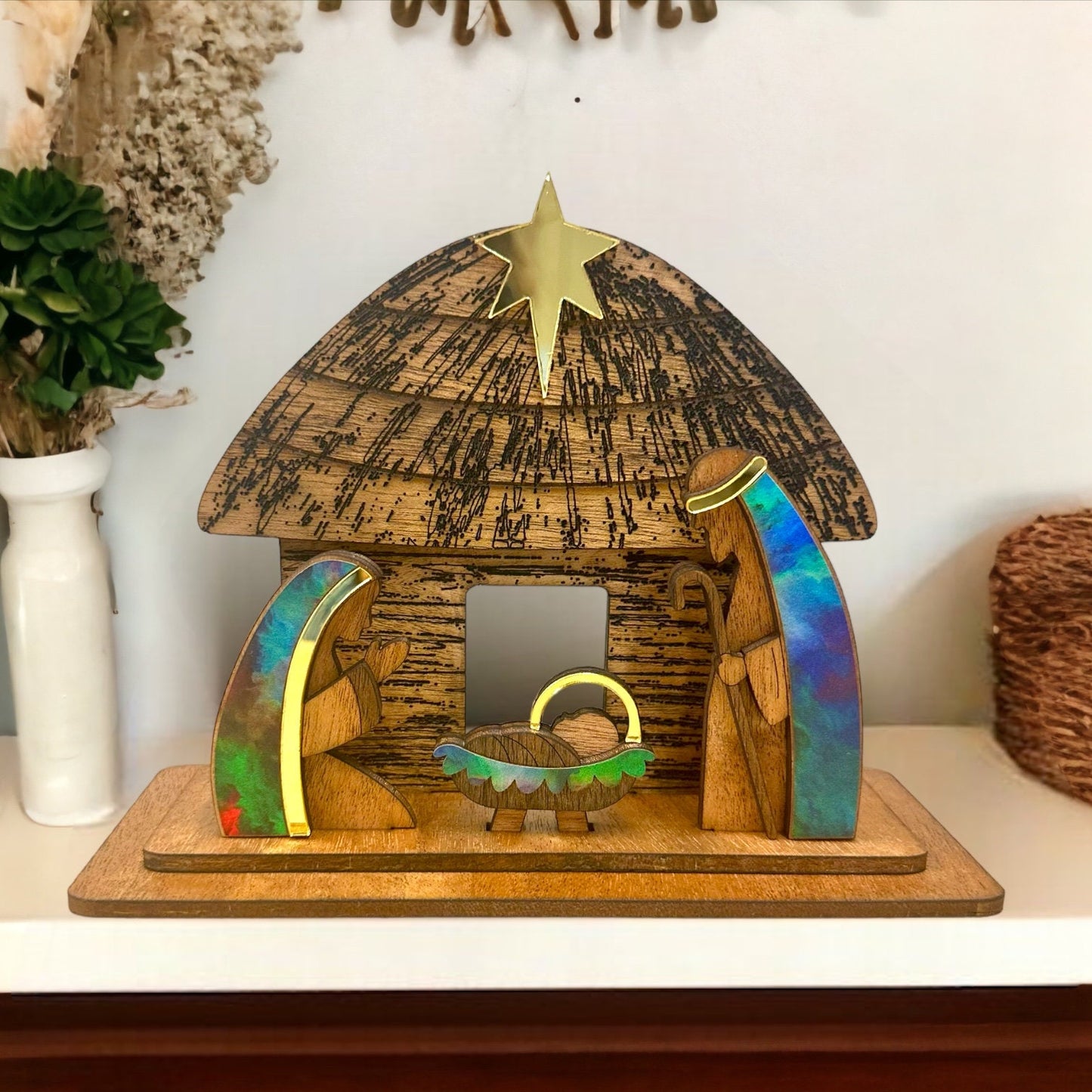 Handmade Wooden Nativity Set: Taino Bohío Crèche, Puerto Rico Art