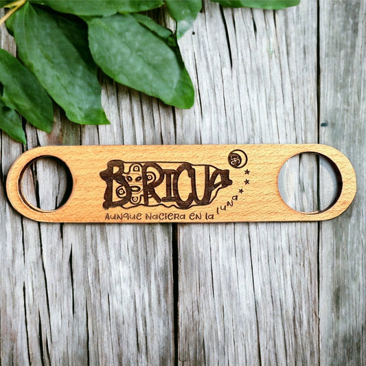 Engraved Wood Bottle Opener: Boricua Taino Coqui Design