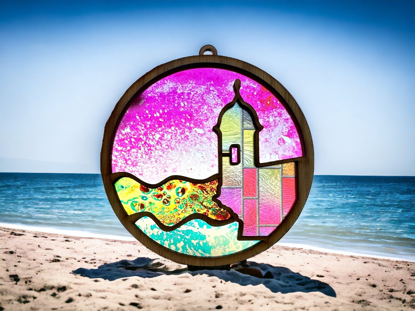 El Morro garita Suncatcher: Acrylic and Red Oak Puerto Rico Art, stained glass look window art