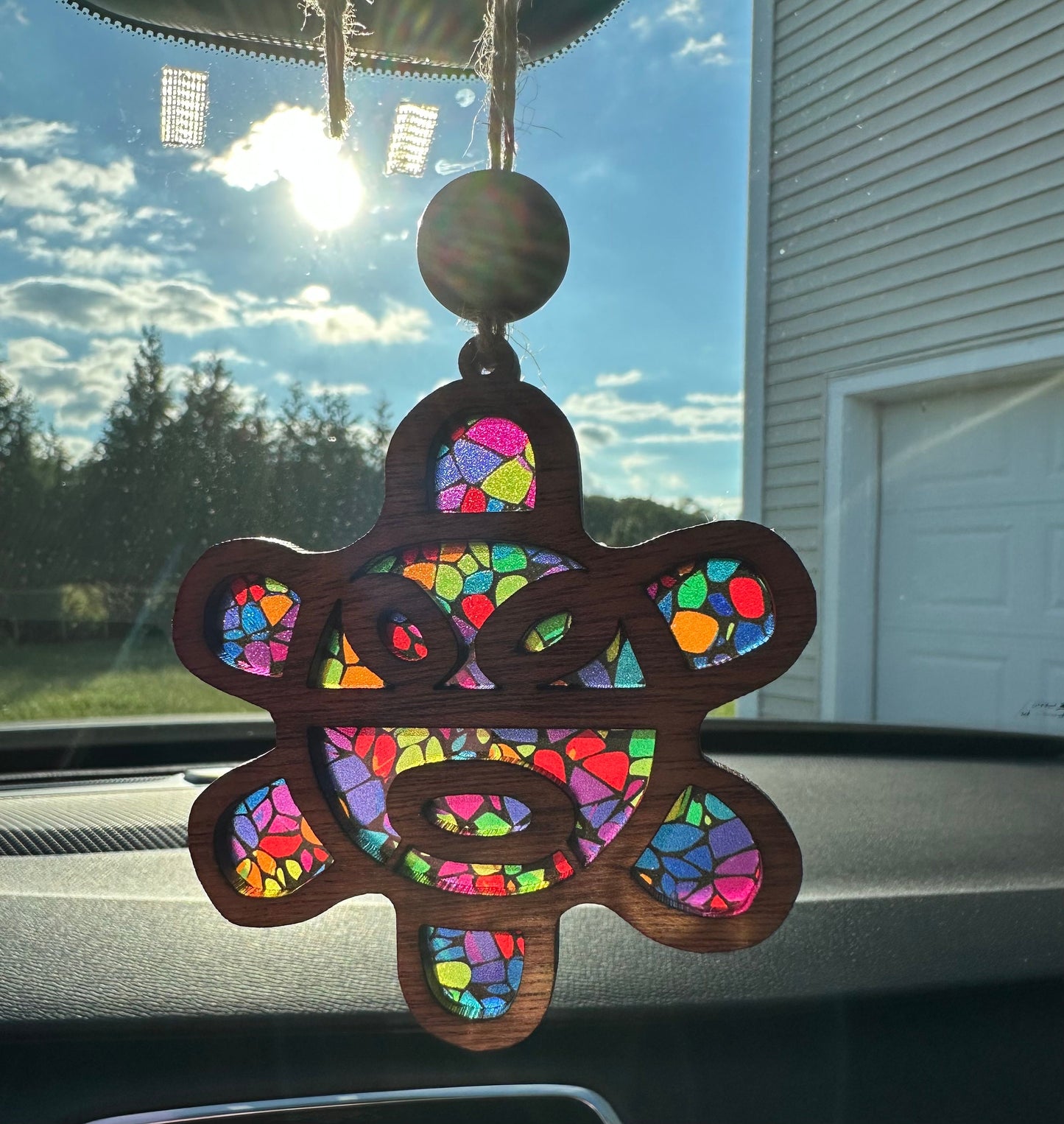 Taino Sol Coqui Car Charm: Boricua Suncatcher Ornament