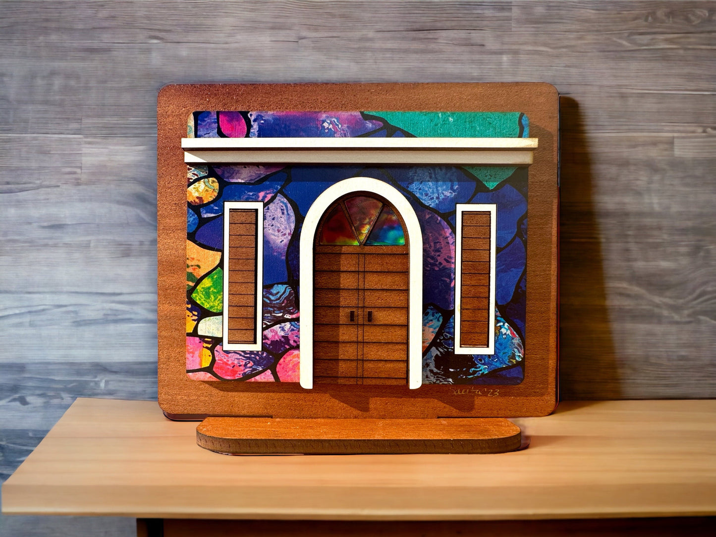 Viejo San Juan colorful Wooden House Art: Boricua Shelf Sitter, Puerto Rican desk art