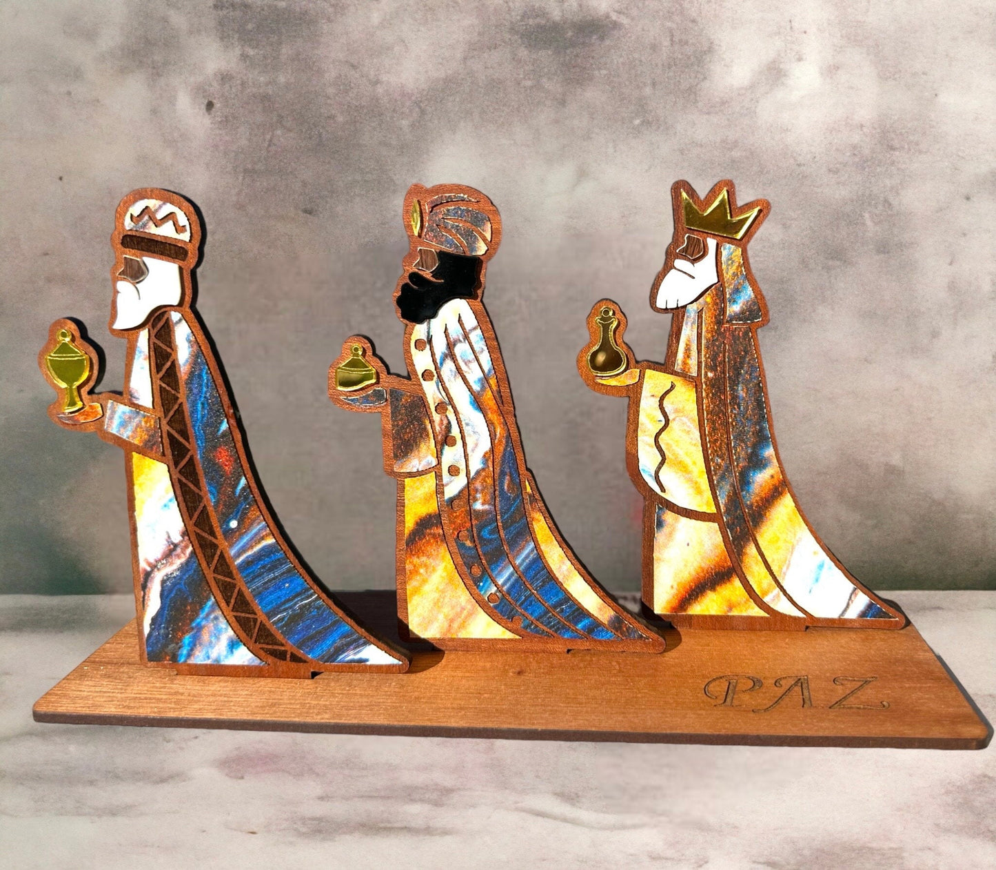 Sapele Wood Three Kings Figurine: Puerto Rican Art Decor