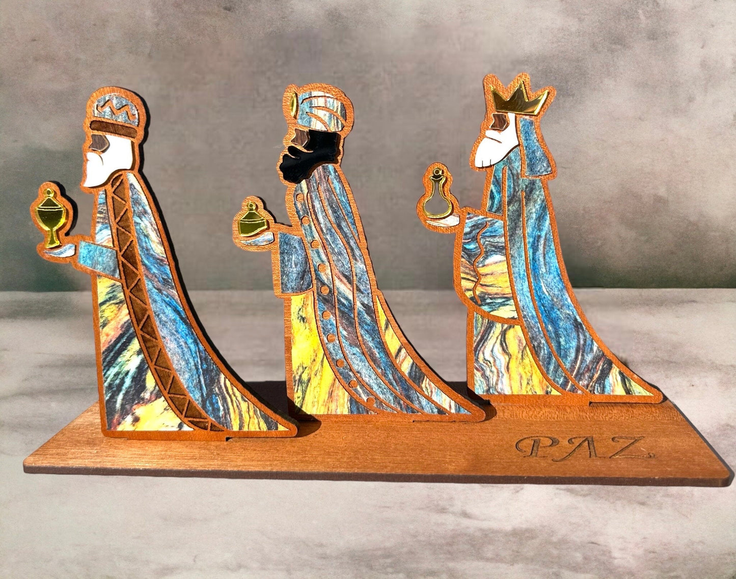 Sapele Wood Three Kings Figurine: Puerto Rican Art Decor