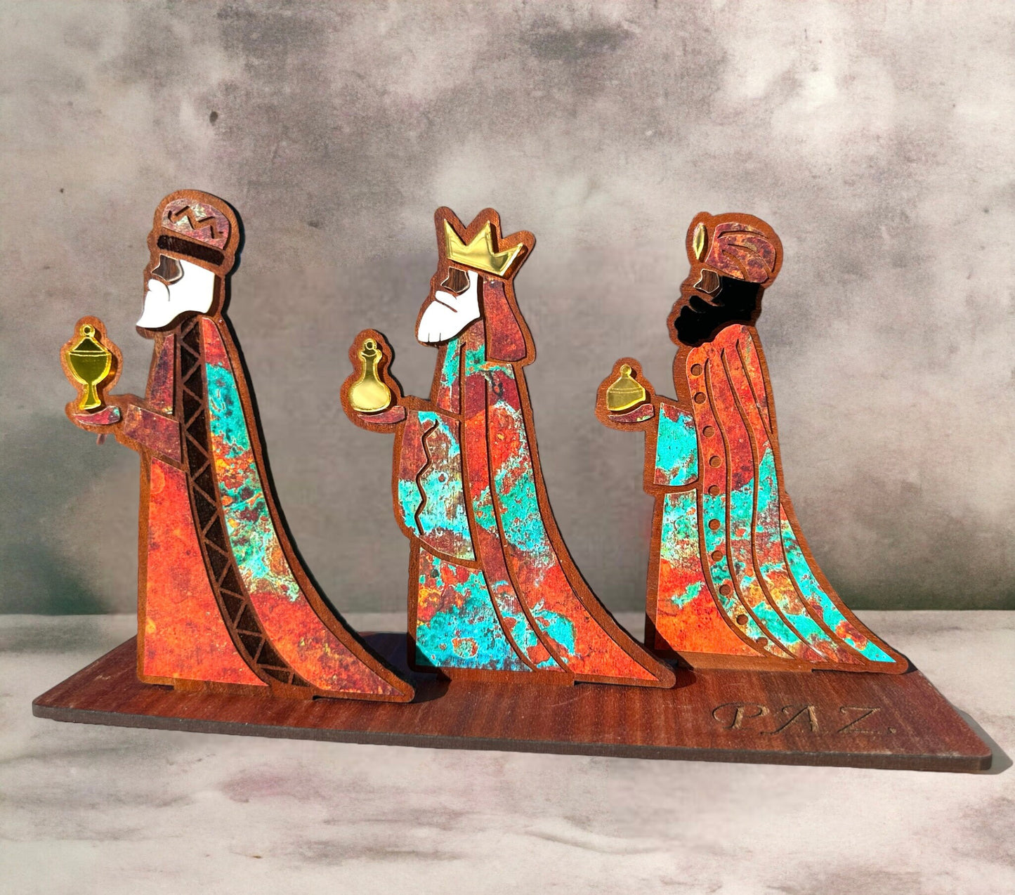 Sapele Wood Three Kings Figurine: Puerto Rican Art Decor