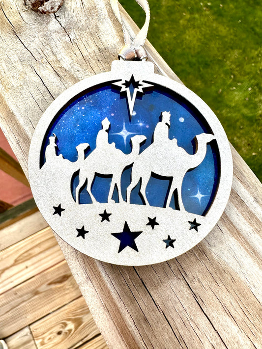 Three Kings Ornament: Stained Glass look Nativity suncatcher