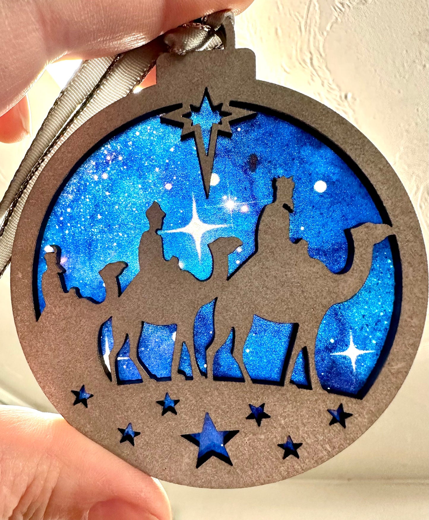 Three Kings Ornament: Stained Glass look Nativity suncatcher