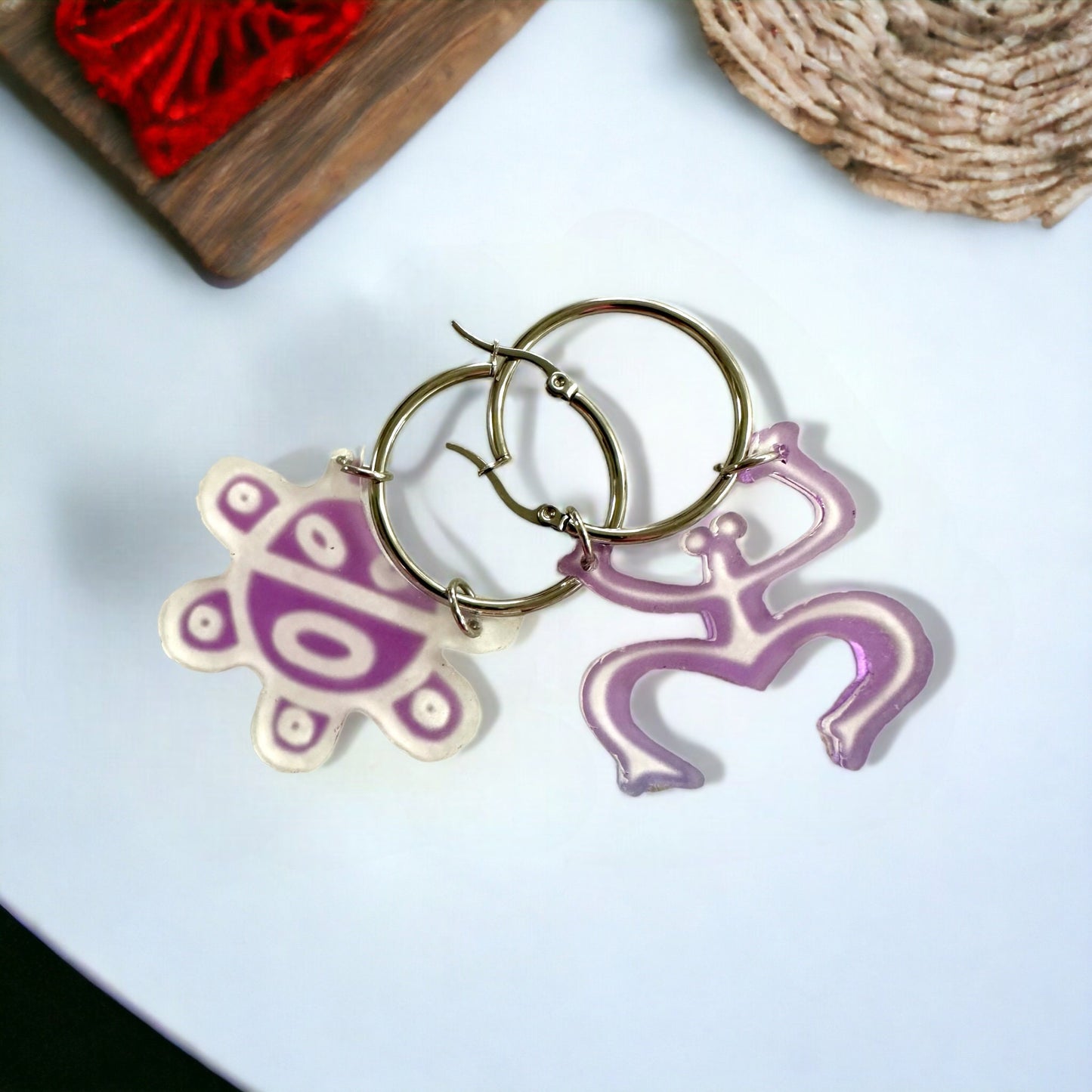 Coqui Taino Sol Hoop Earrings: Colorful Puerto Rican Jewelry