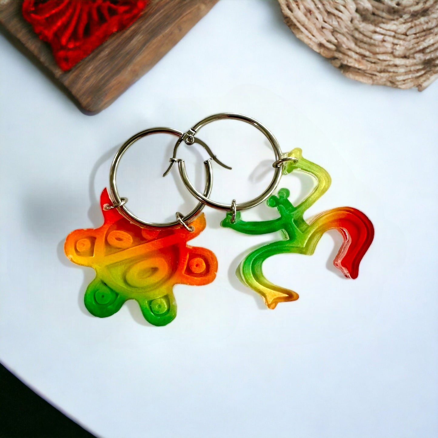 Coqui Taino Sol Hoop Earrings: Colorful Puerto Rican Jewelry