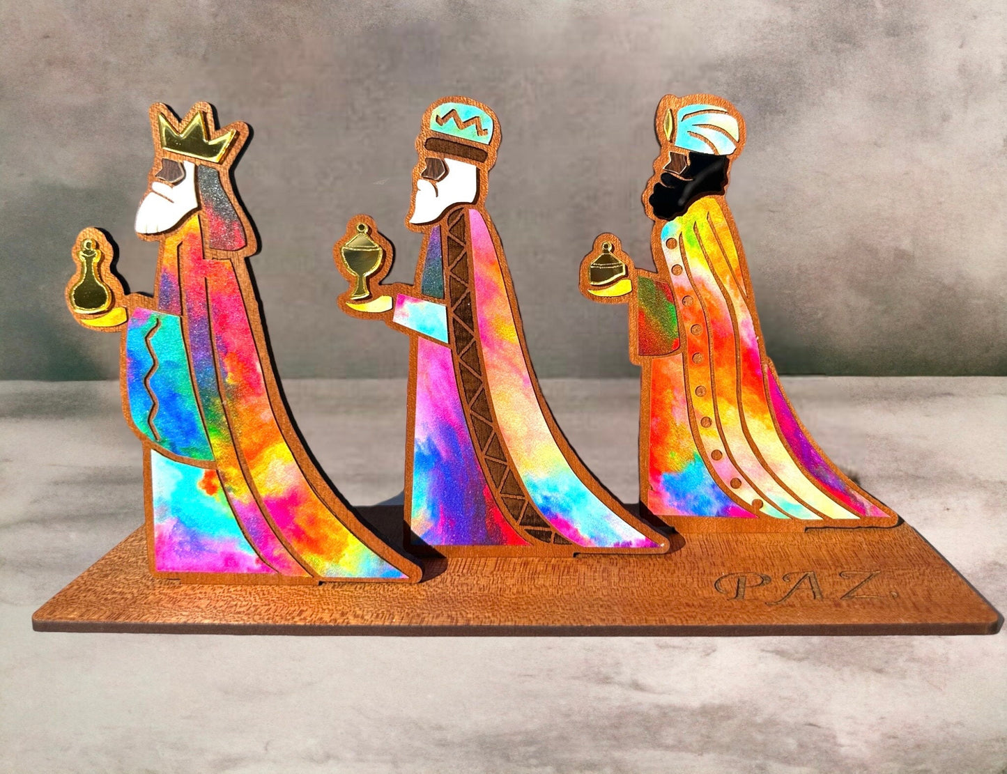 Sapele Wood Three Kings Figurine: Puerto Rican Art Decor