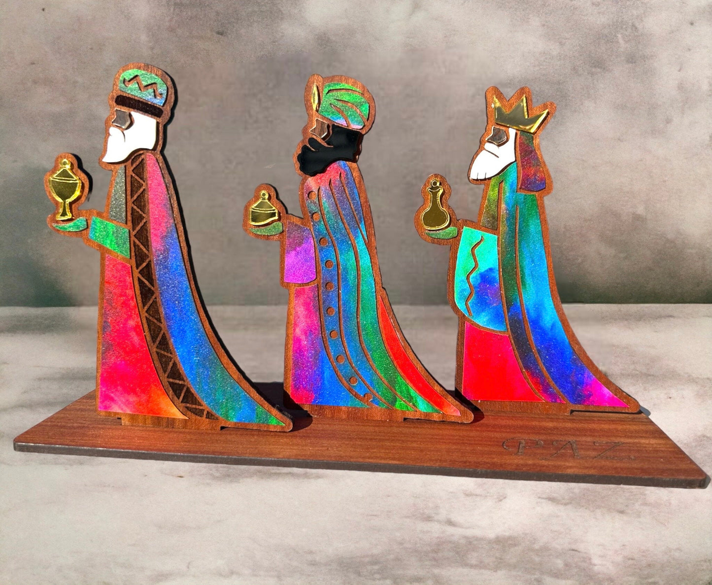 Sapele Wood Three Kings Figurine: Puerto Rican Art Decor