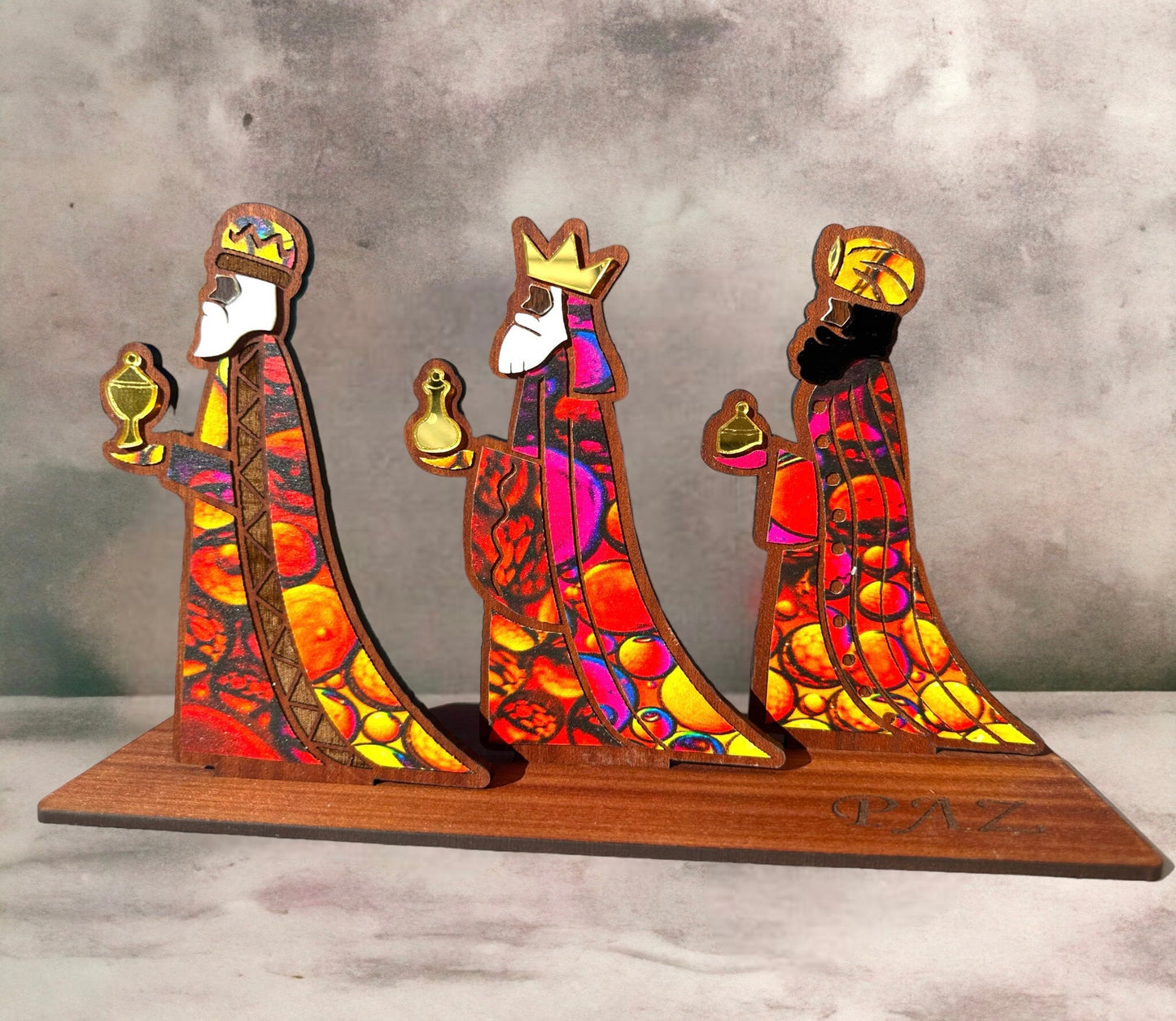Sapele Wood Three Kings Figurine: Puerto Rican Art Decor