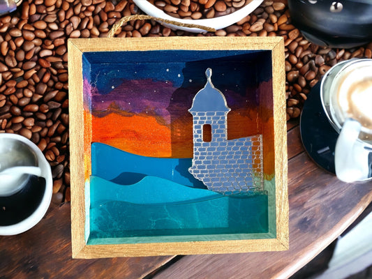 El Morro Art: Handmade Puerto Rico Sunset Painting with ocean acrylic layers, Tropical Wall Decor