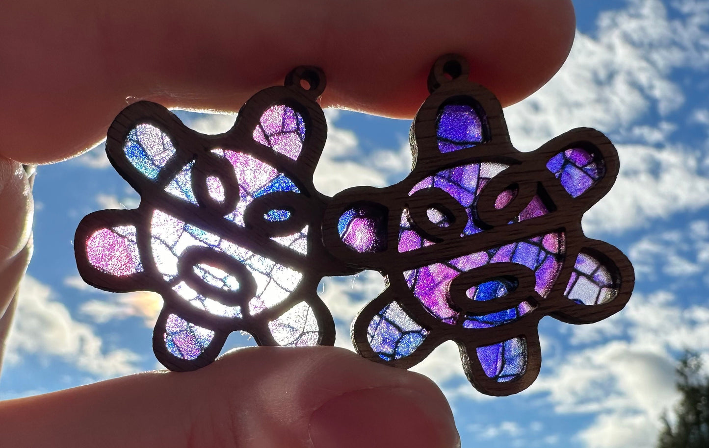 Taino Sol Wooden Earrings: Colorful Stained Glass Look, Puerto Rican Art, suncatcher jewelry
