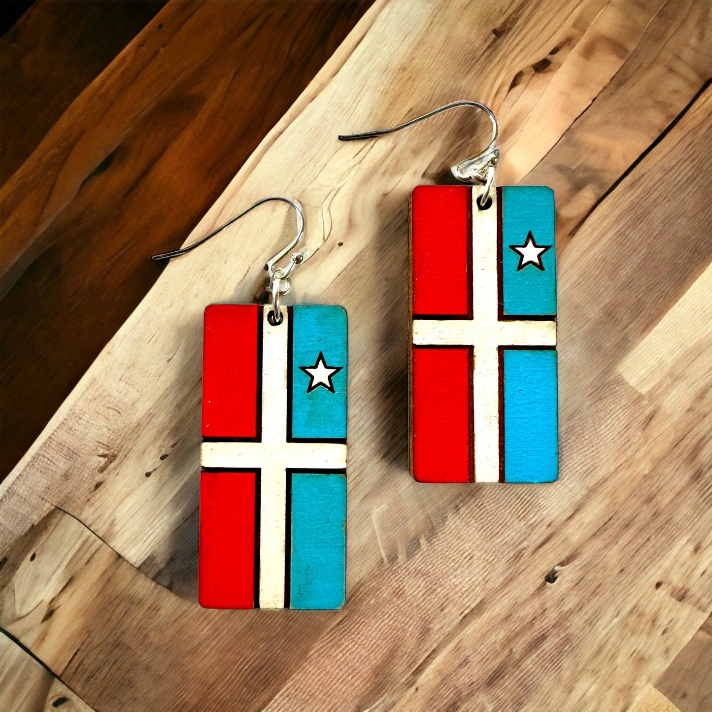 Handpainted Grito de Lares Flag Earrings: Boricua Art, Lightweight Statement