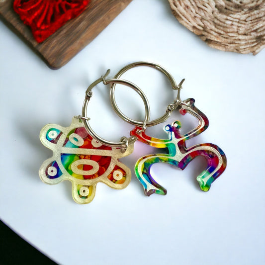 Coqui Taino Sol Hoop Earrings: Colorful Puerto Rican Jewelry