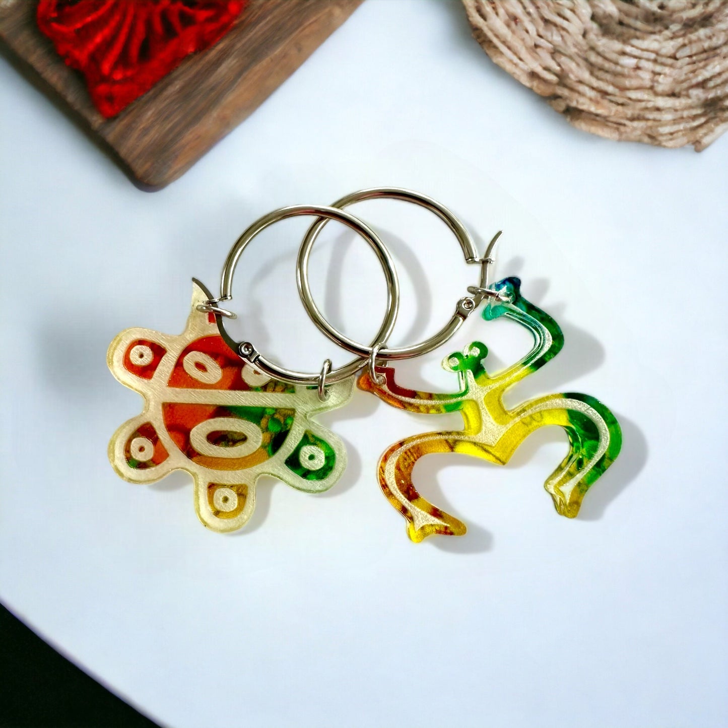 Coqui Taino Sol Hoop Earrings: Colorful Puerto Rican Jewelry