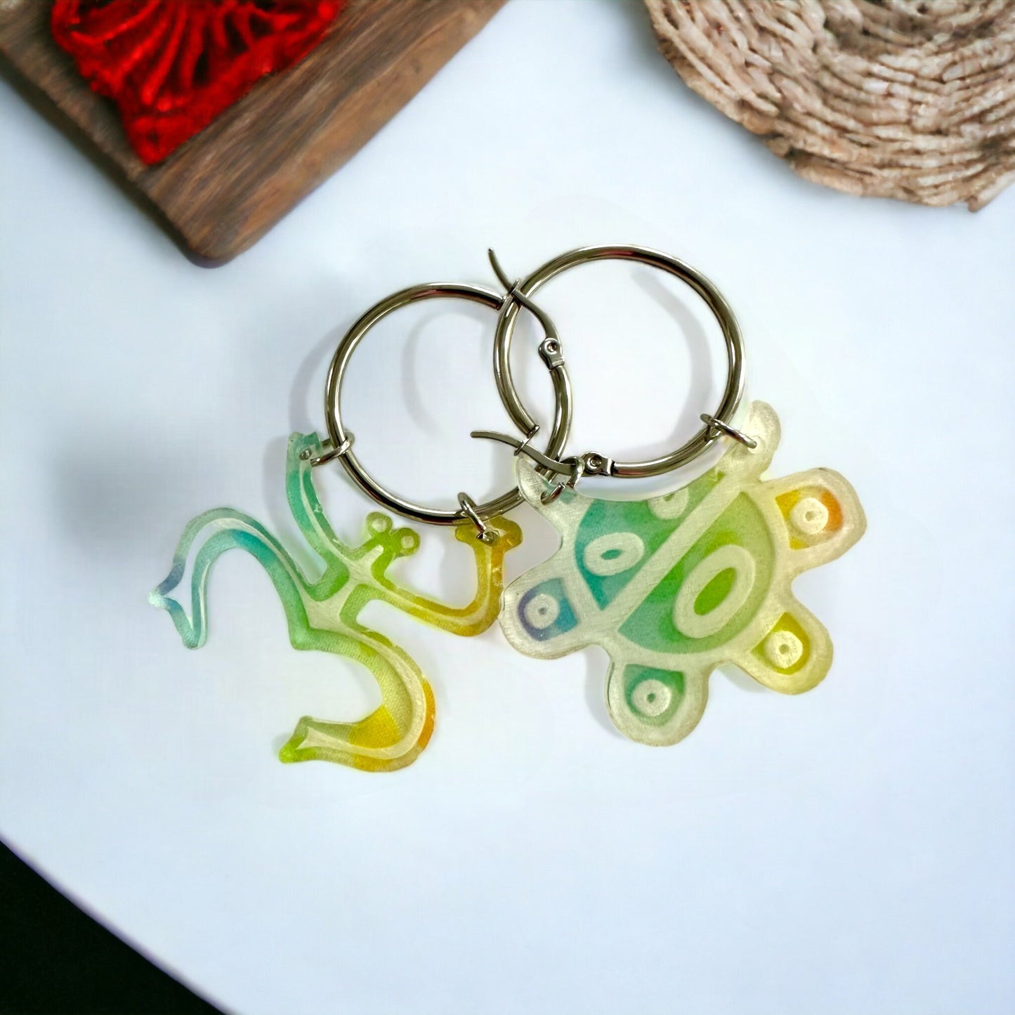 Coqui Taino Sol Hoop Earrings: Colorful Puerto Rican Jewelry
