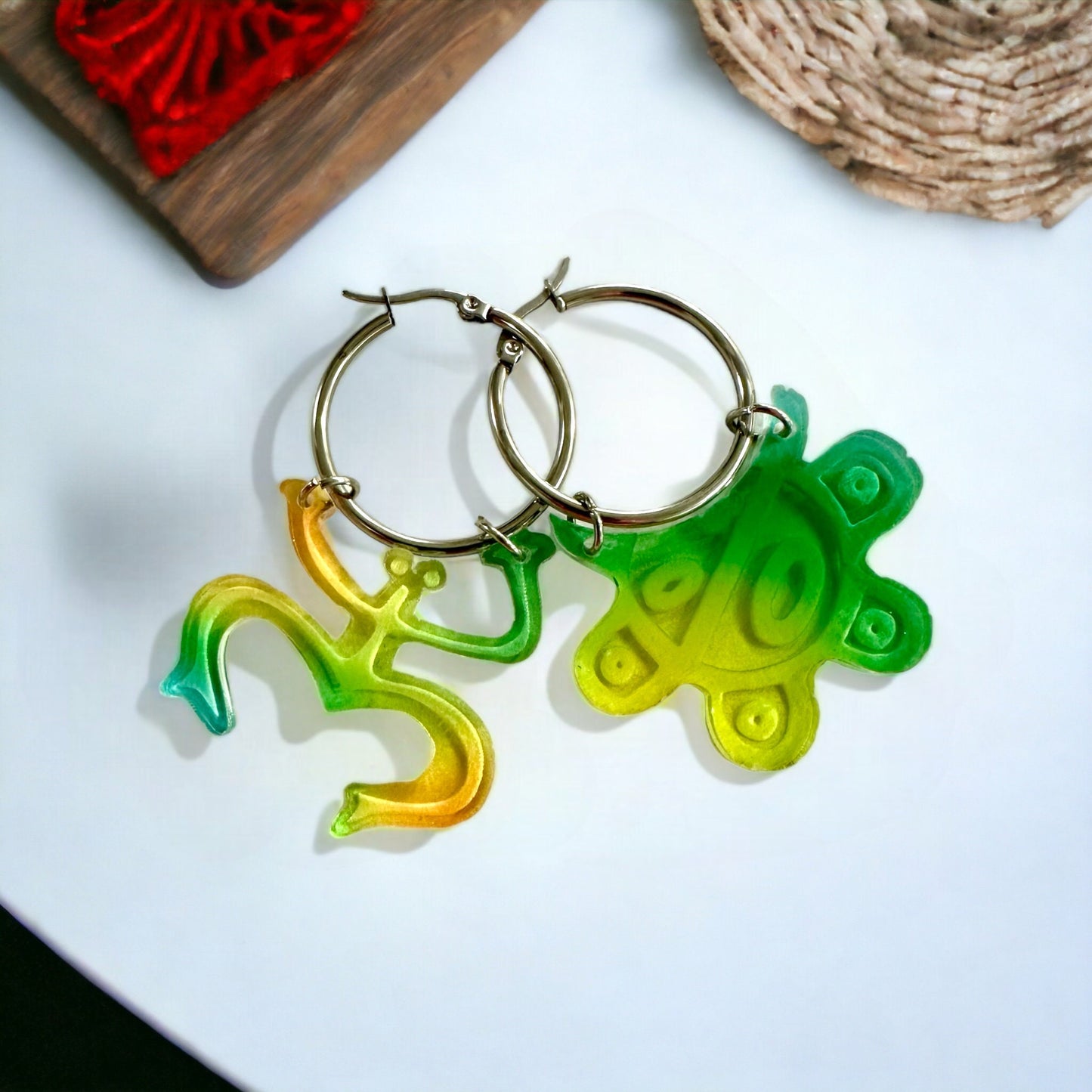 Coqui Taino Sol Hoop Earrings: Colorful Puerto Rican Jewelry