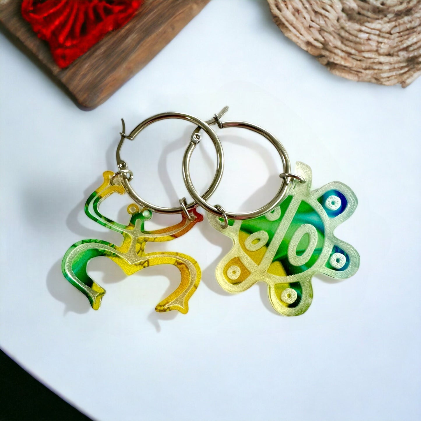 Coqui Taino Sol Hoop Earrings: Colorful Puerto Rican Jewelry
