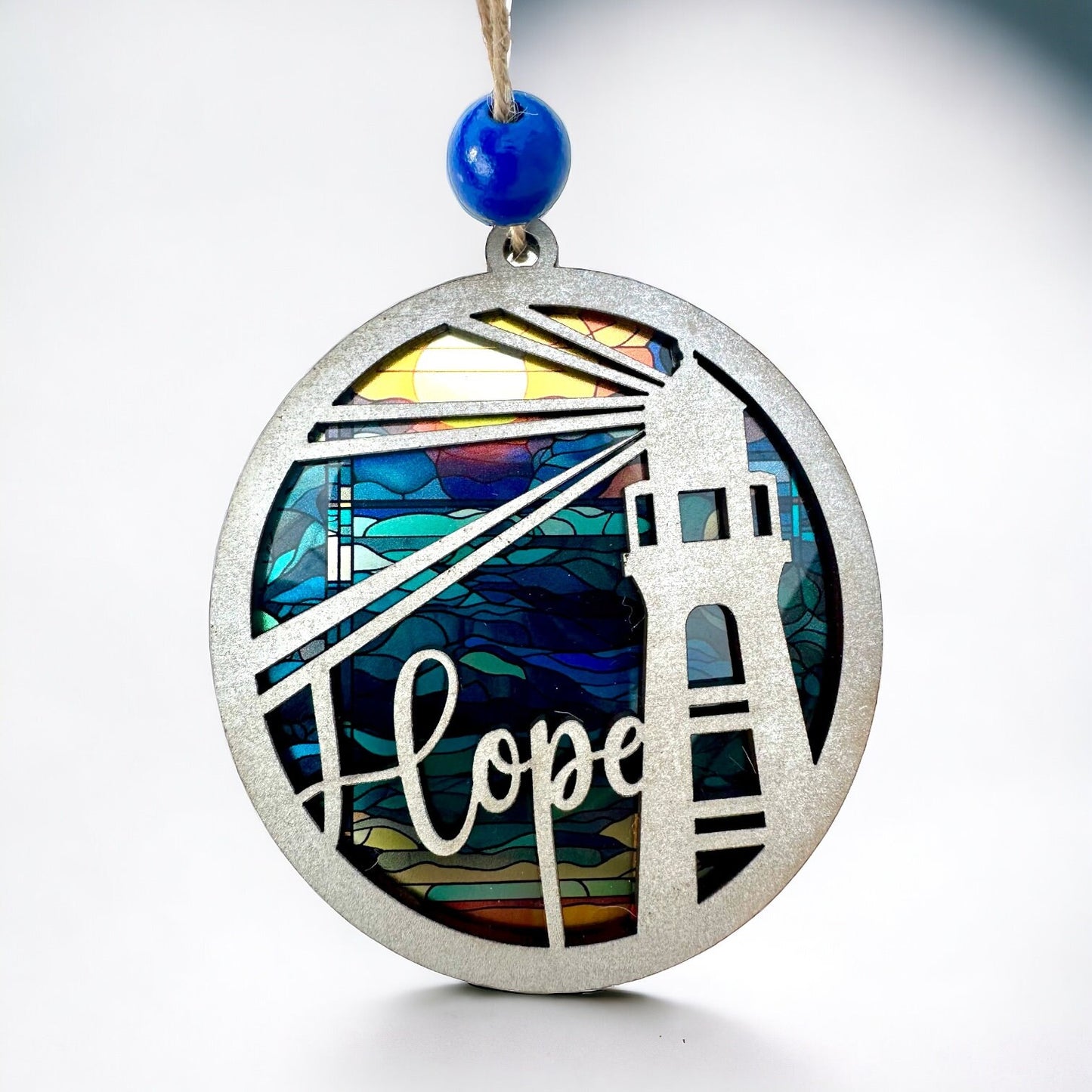 Ocean Blue Love Suncatcher: Silver Heart Car Charm