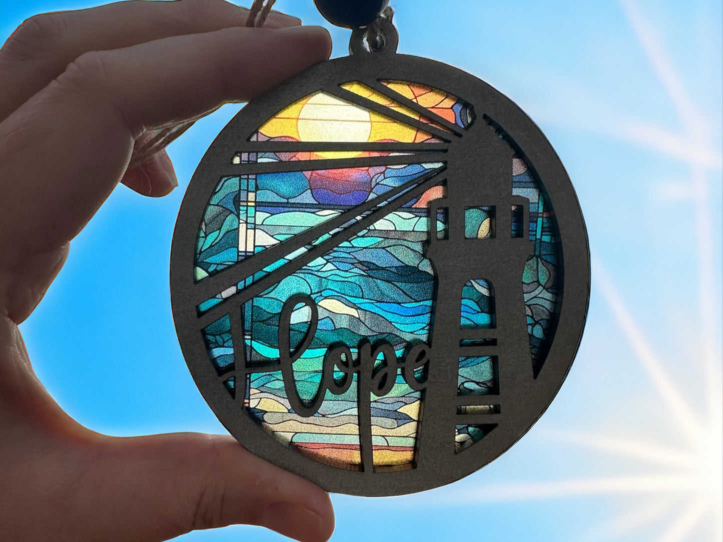 Ocean Blue Love Suncatcher: Silver Heart Car Charm