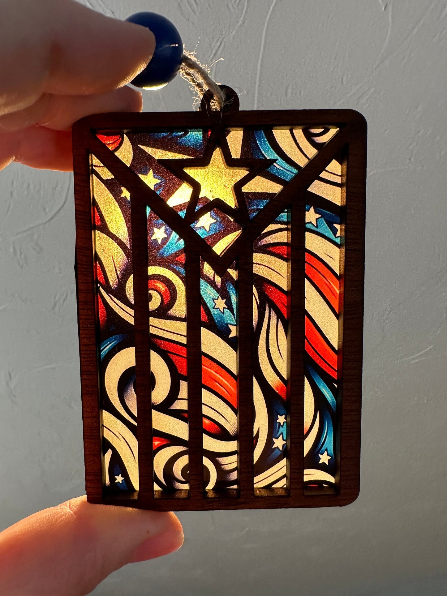 Puerto Rico Flag Suncatcher: Boricua Pride Car Charm, Christmas Ornament, stained glass look