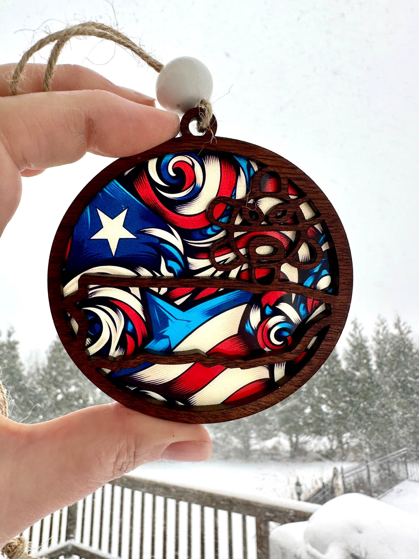 Puerto Rico Wood Car Charm: Taino Sun Suncatcher, Boricua Ornament, stained glass look