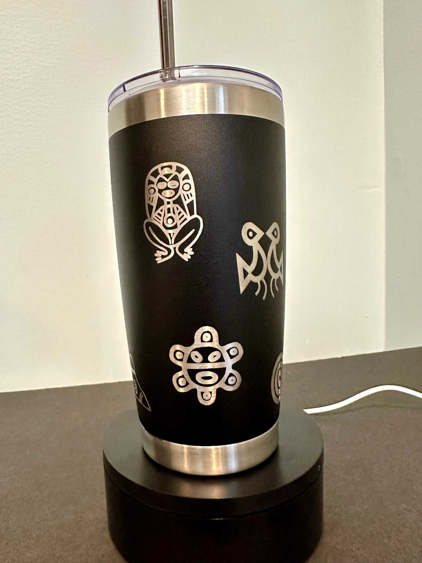 Boricua Tumbler: Laser Engraved Taino Symbols, Puerto Rico Art