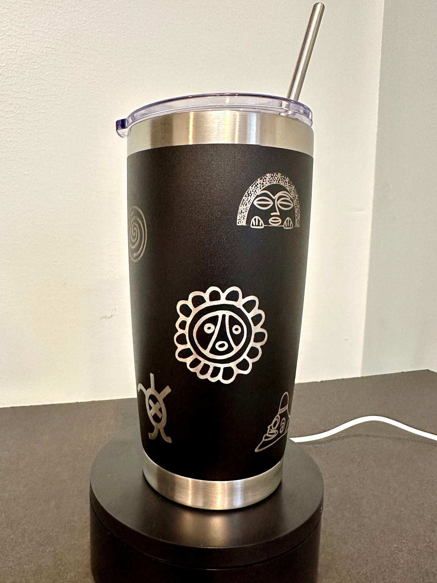 Boricua Tumbler: Laser Engraved Taino Symbols, Puerto Rico Art