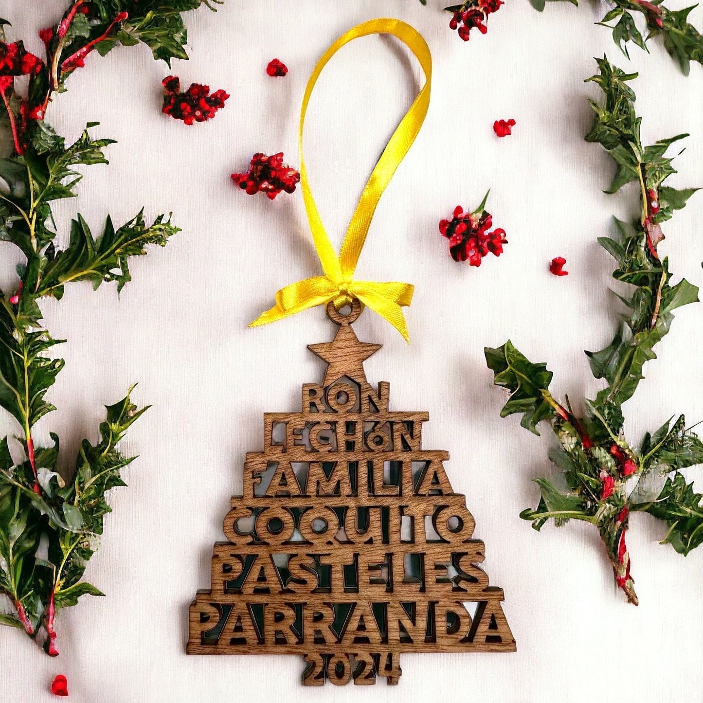 Ron Coquito Parranda Wood Christmas Tree Ornament: Puerto Rican Holiday Decor