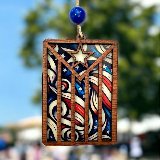 Puerto Rico Flag Suncatcher: Boricua Pride Car Charm, Christmas Ornament, stained glass look