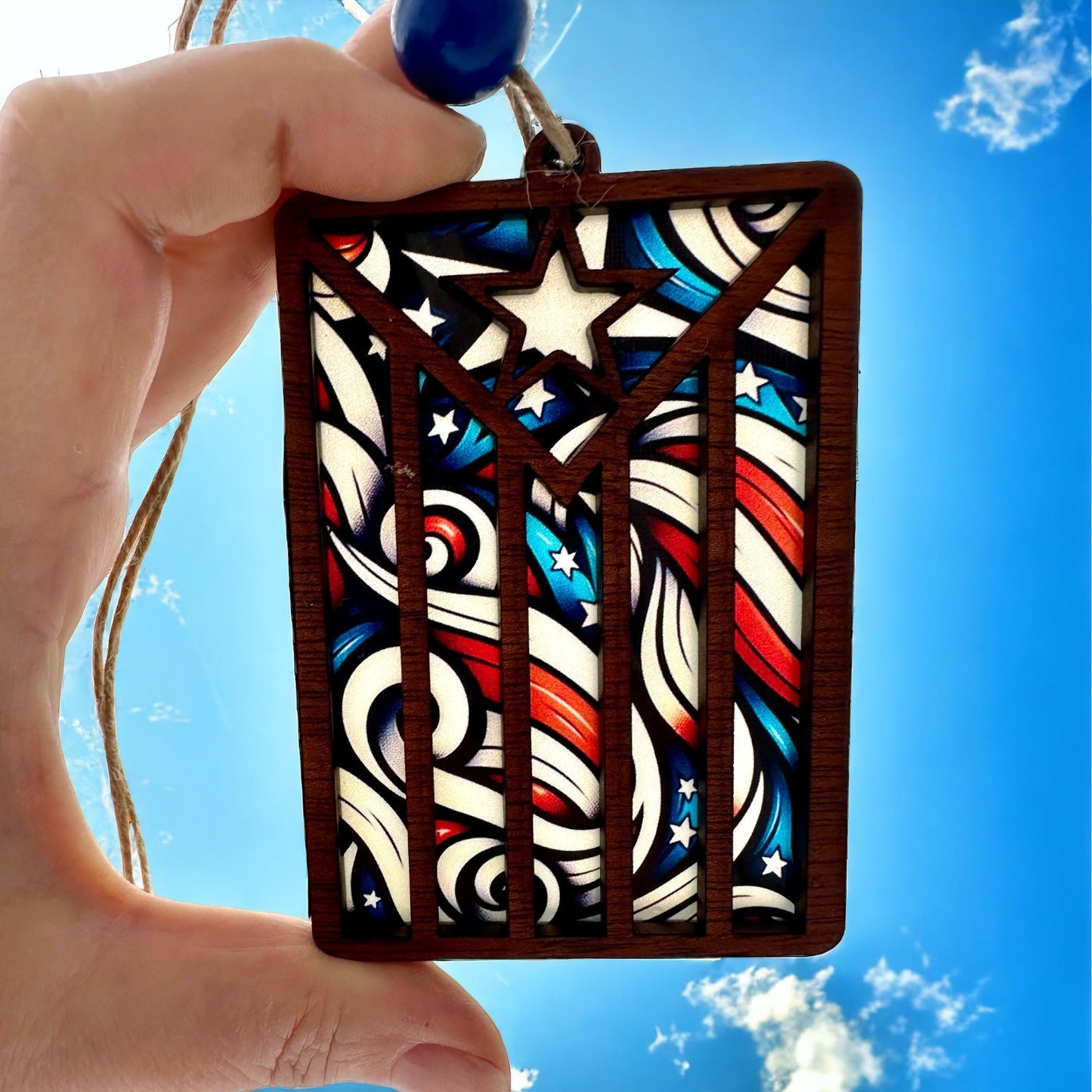 Puerto Rico Flag Suncatcher: Boricua Pride Car Charm, Christmas Ornament, stained glass look