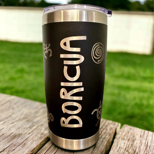 Boricua Tumbler: Laser Engraved Taino Symbols, Puerto Rico Art